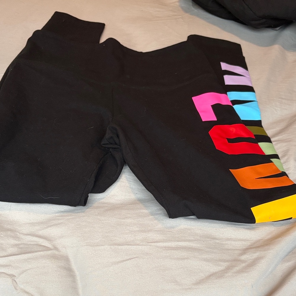 Victoria's Secret Black Leggings with Multicolor Side Design